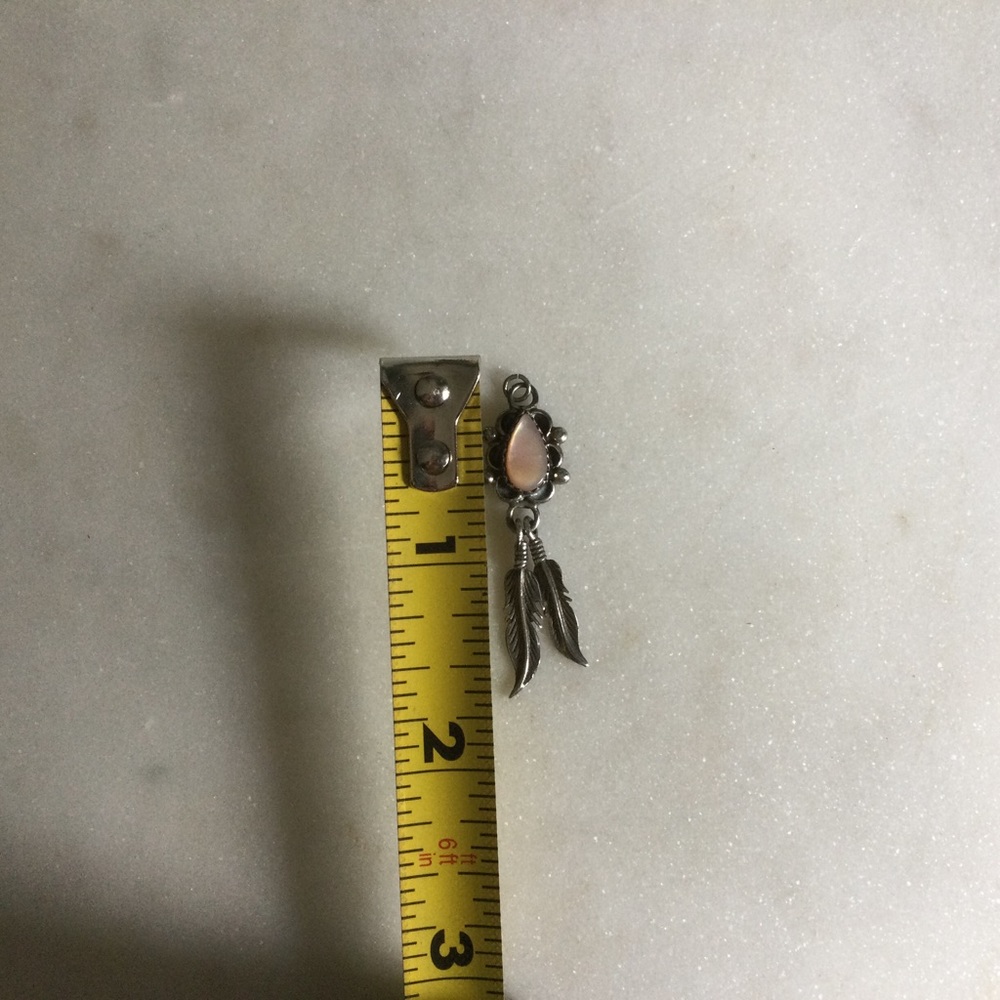 Sterling Silver Pink Mother of Pearl Feather Necklace Pendant - Picture 4 of 4